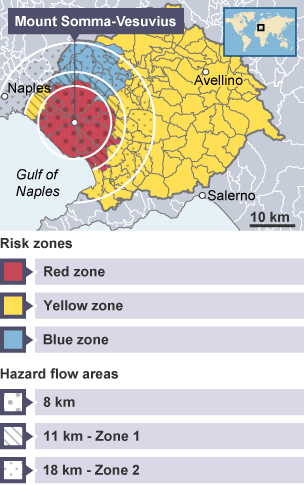 A hazard map for the area around Mount Vesuvius, Italy.