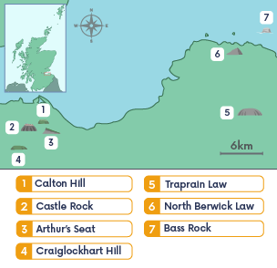 A map of igneous intrusions in Edinburgh and Lothian