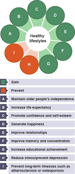 Healthy lifestyles promote self-esteem, improve memory and concentration, increase life expectancy and maintain older people's independence, prevent stress, depression and prevent long-term illnesses.