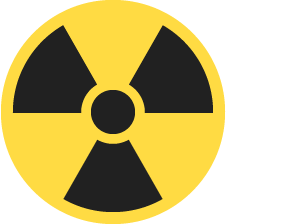 Radioactivity warning symbol: three black segments arranged around a small black circle, all sitting on a larger yellow circle
