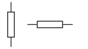 An image showing the symbol for a resistor, which is a thin rectangle. Image shows both horizontal and vertical symbols.