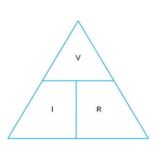 Illustration of triangle showing Ohm's law components - voltage v, current i and resistance r