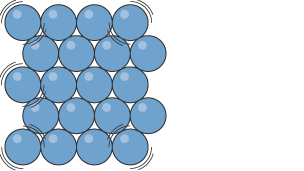 An infographic showing particles in a solid, which are closely packed together