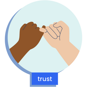 Two hands with interlinked little fingers, depicting trust