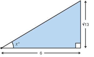 Right-angled triangle with angle x and sides 6 and root 13