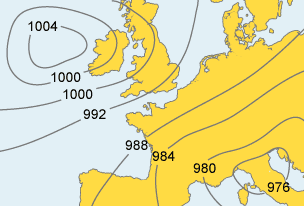 Europe weather map with isobar symbols