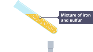 Test tube is filled with a mixture of iron and sulfur