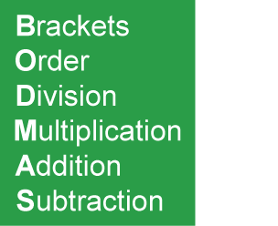 BODMAS = Brackets, Order, Division, Multiplication, Addition, Subtraction