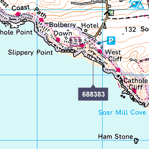 An ordnance survey map of Bolberry Down.