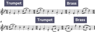 a solo trumpet announces the main theme answered by the whole brass section