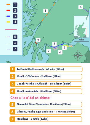 Map a' sealltainn chanàlan a tha ag obrachadh agus canàlan nach eil a' dol an-dràsta ann an Alba