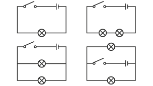 Four circuit diagrams showing in parallel or in series.