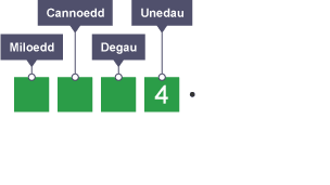 Diagram yn egluro rhannu â 1000