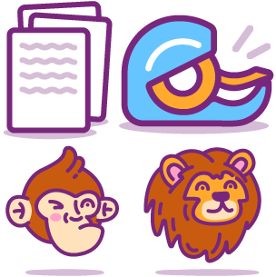 Paper; Tape; Monkey; Lion