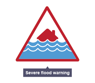 The severe flood warning icon is a red house flooded by 3 layers of water.