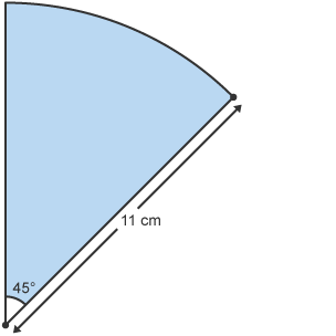 Sector gydag ongl o 45° a radiws o 11 cm.