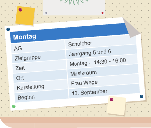 An advert about a club at a German-speaking school pinned to a notice board.