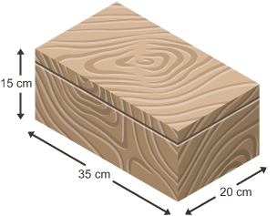 A wooden box measuring 15 cm x 35 cm x 20 cm