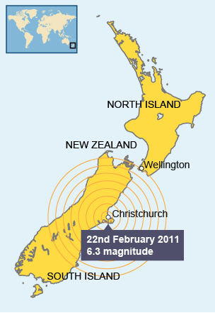 The earthquake's epicentre was at Christchurch, on New Zealand's South Island.