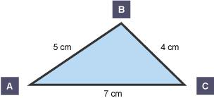 Triangle with sides 5, 4 and 7cm as well as points A, B and C