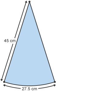 A sector with a radius of 45 cm and arc length 27.5 cm.