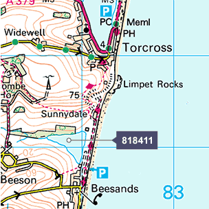 An ordnance survey map of Torcross.