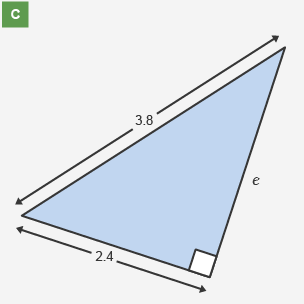 Diagram of a right-angled triangle with values e, 3.8 and 2.4.