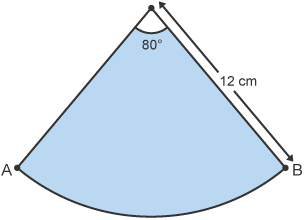 Sector gydag ongl o 80° a radiws o 12 cm.