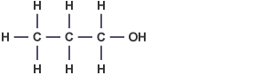 Propan-1-ol has the structural formula of a carbon atom bonded to three hydrogen atoms, joined to a carbon with two hydrogens, which is joined to a carbon with two hydrogens and a hydroxyl group.