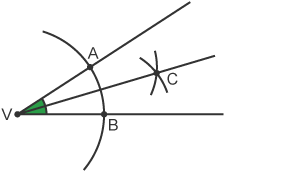 Angle marked at point V, between the two original lines