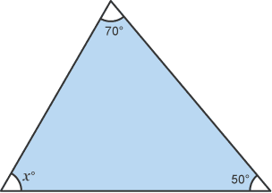 Diagram of a triangle with 70° angle, 50° angle and x° angle