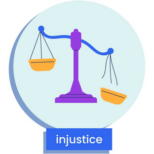 a broken set of scales, depicting injustice