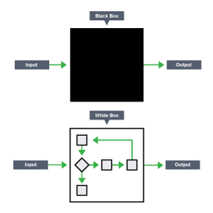 Illustration of the differences between black box testing and white box testing