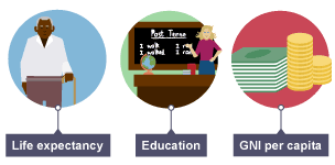 Illustration showing the factors involved in calculating the human development index