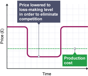 Destroyer pricing - the price is a steady high before dropping drastically below production cost. This level means the company is making a loss, but outprices competitors.