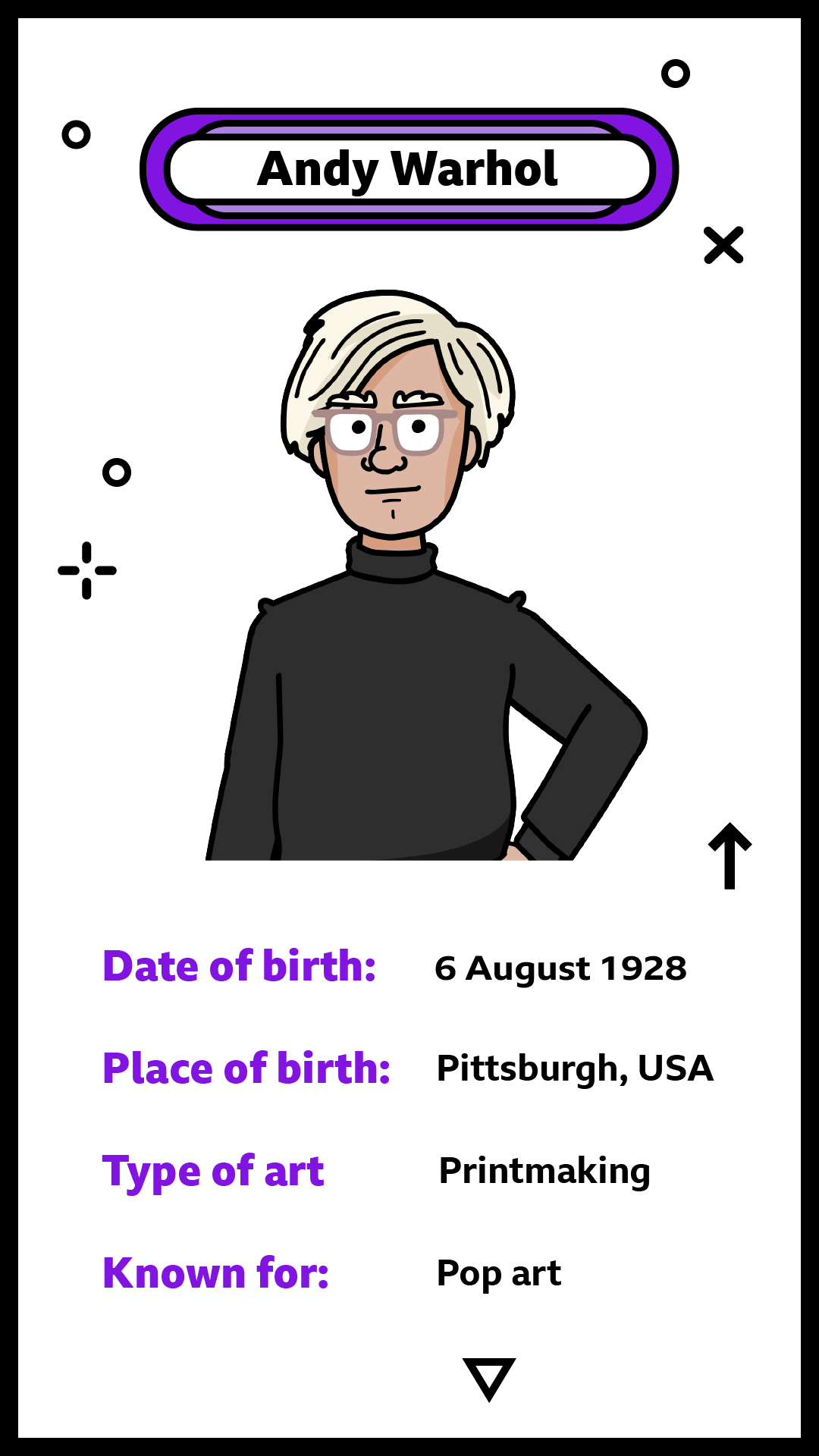 Details on Warhol's date and place of birth, his type of art and what he's known for