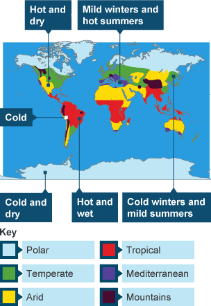 Map showing where the world's climate zones are