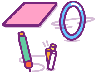A flat mat; a hoop; a marker and chalk