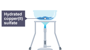 Bunsen burner heating a bowl of hydrated copper(II) sulfate.