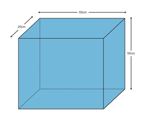 A box 60 cm long, 20 cm wide and 50 cm tall.