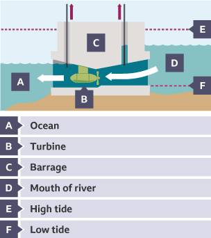 Diagram explaining a tidal power turbine