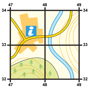 Example of an Ordnance Survey map grid with a four figure reference