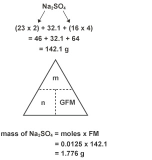 Using a formula triangle to calculate the mass of sodium sulfate formed in a neutralisation reaction