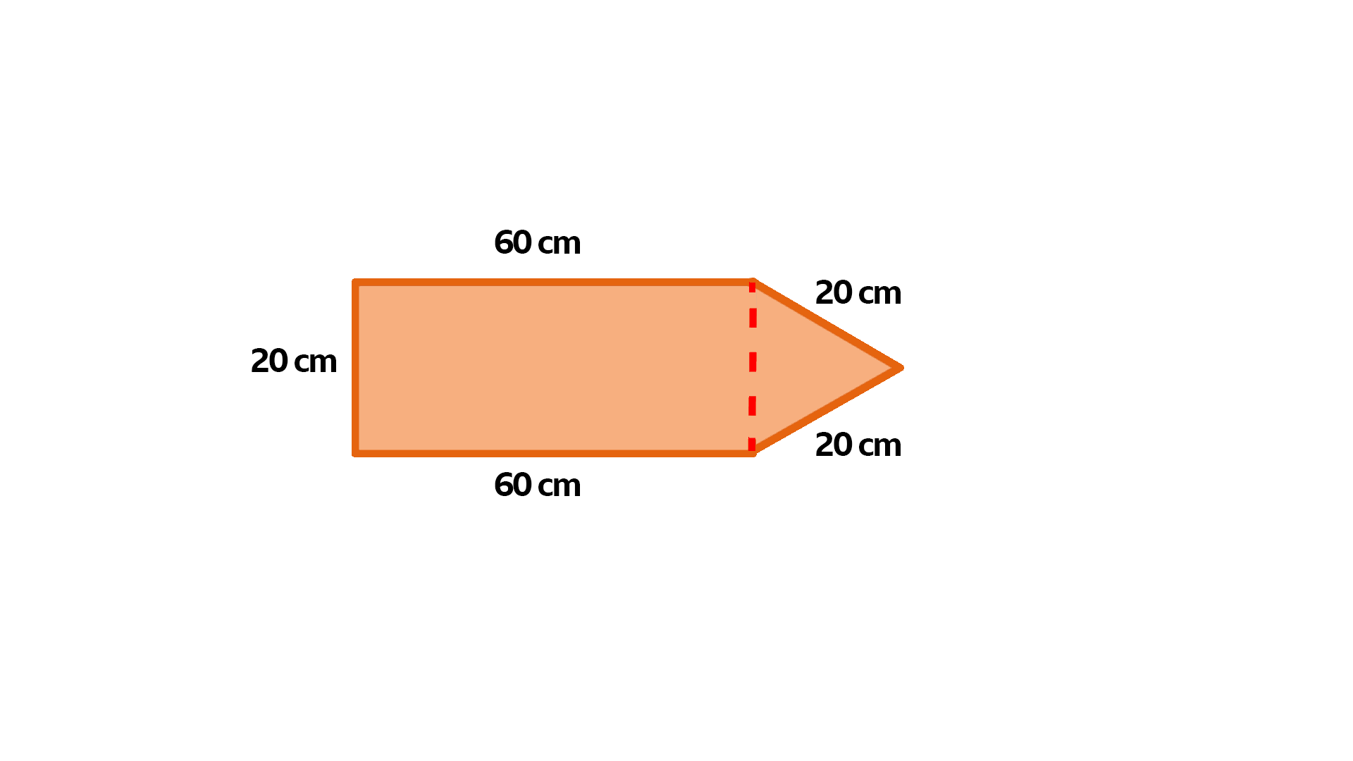 An equilateral triangle with side length 20 cm and a rectangle of length 60 cm