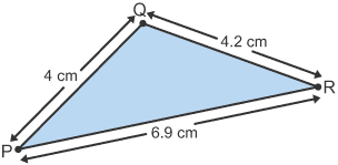 Diagram of triangle with values 4cm, 4.2cm and 6.9cm