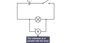 The voltmeter measures how much electrical energy is converted into light and heat energy by the bulb