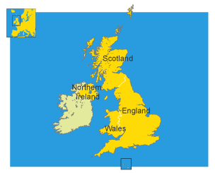 Map of the countries in the United Kingdom