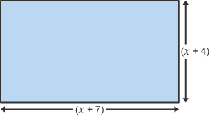 Rectangle with sides measuring (x + 7) and (x + 4)