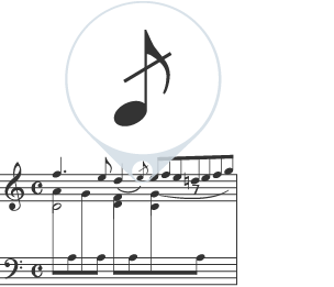 An extract that includes an acciaccatura in the left hand of the piano.