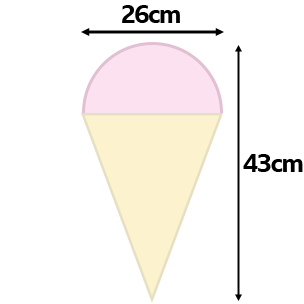 Ice cream shop logo which is made up of an isosceles triangle and a semicircle. 26cm ide and 43cm high